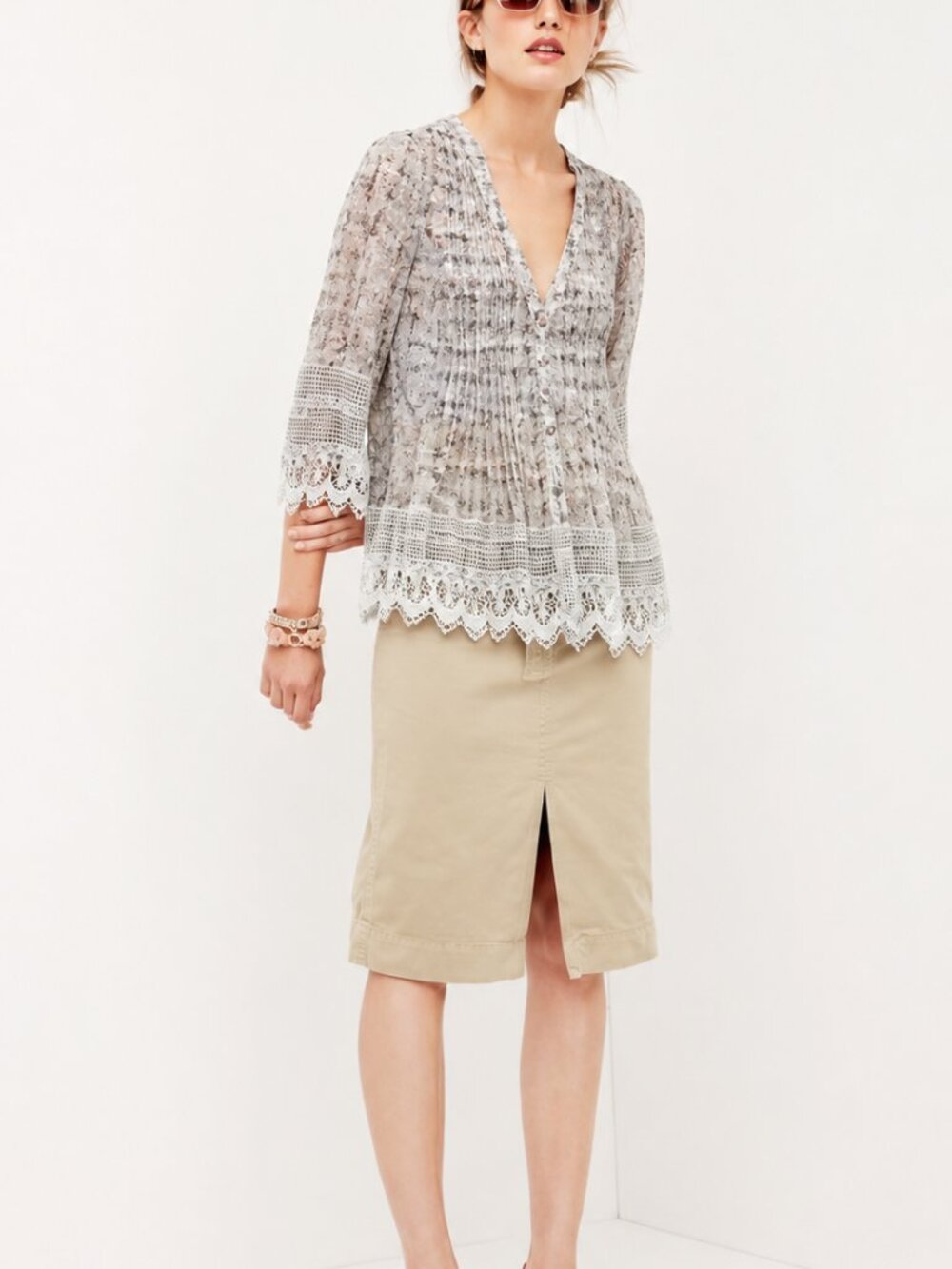 Printed Lace Trim Blouse (1068)